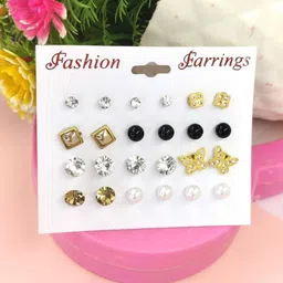 Honbon Set Of 12 Pearls Beaded Circular Shape Studs-image-37