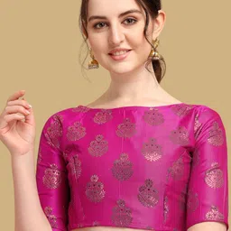Oomph! Women Woven Design Boat Neck Jacquard Saree Blouse-picture-26