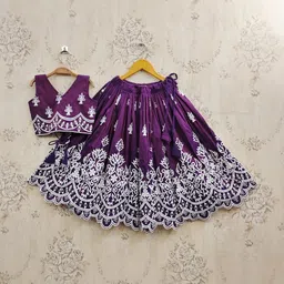 Sangria Girls Thread Work Embroidered V-Neck Flared Lehenga with Choli-picture-14