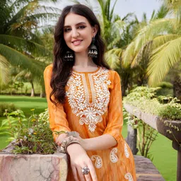Women Embroidered Georgette Straight Kurta-image-30