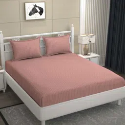 bromwick Peach Geometric 250 TC Microfiber Super King Sized Double Bedsheet with 2 Pillow Covers-picture-20