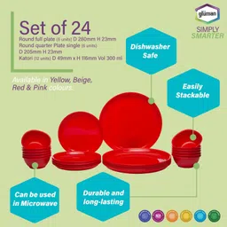 gluman Pack of 24 PP (Polypropylene) 24 Pcs Round Dinner Set | Dishwasher Safe | Microwave Safe Dinner Set image 3