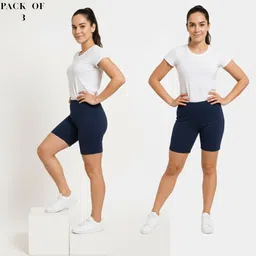 varsa naughty boy Pack of 3 Solid Women Reversible Black, Dark Blue Cycling Shorts, Gym Shorts image 2