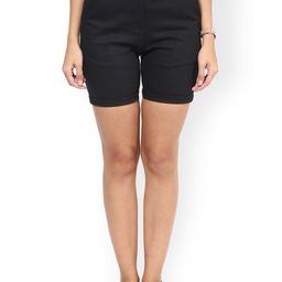 Hypernation Women Black Solid Slim Fit Chino Shorts-picture-22