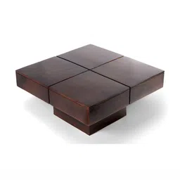 Ikiriya Red Sheesham Wood Contemporary Dark Walnut Finish Square Shape Coffee Table image 4