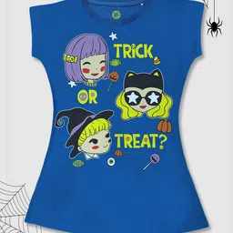 YK Girls Blue & Yellow Halloween Graphic Printed T-shirt Dress-image-8