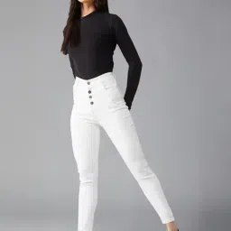 DOLCE CRUDO White High Rise Stretchable Jeans image 4