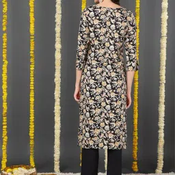 Vaamsi Black Floral Print Straight Kurta image 2
