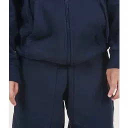 Kiddopanti Boys Navy Solid Full Sleeves Hoodie with Trackpants image 4