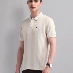 Ad By Arvind Beige Cotton Slim Fit Stripes T-Shirts image 4