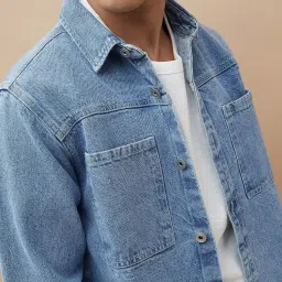 Forca By Lifestyle Blue Cotton Regular Fit Denim Jacket image 4