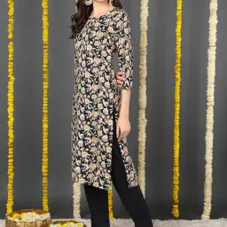 Vaamsi Black Floral Print Straight Kurta image 3