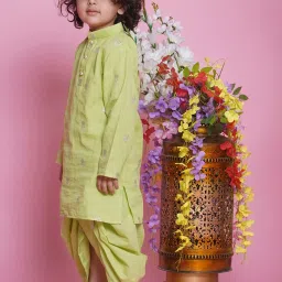 Little Bansi Boys Green Embellished Full Sleeves Kurta with Dhoti image 4
