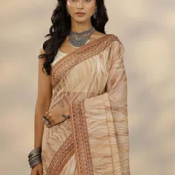 Libas Orange Printed Saree With Unstitched Blouse image 4