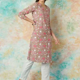 Melange by Lifestyle Pink Printed Straight Kurta image 4