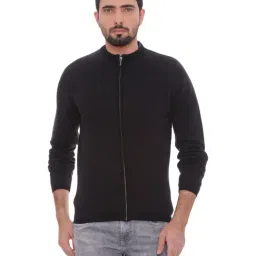 Basics Black Cotton Slim Fit Geometric Jacket-image-75