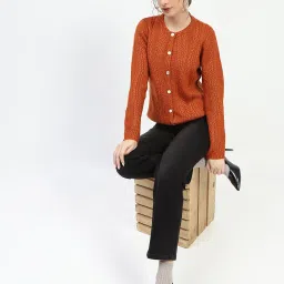 MADAME Orange Self Design Cardigan image 4