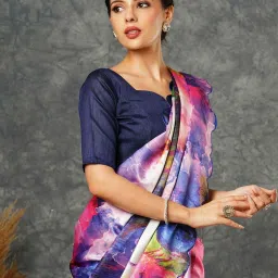 Satrani Multicolored Floral Print Saree With Unstitched Blouse image 4