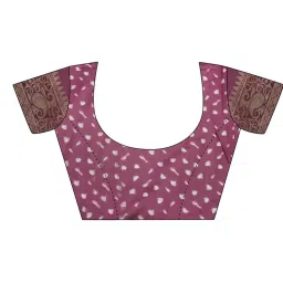 Satrani Wine Cotton Silk Printed Saree With Unstitched Blouse image 4