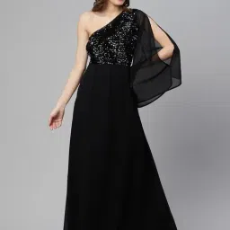 Cottinfab Black Embellished Maxi Georgette Dress-picture-24