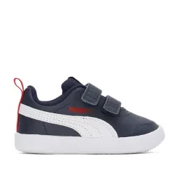 Puma Kids Courtflex V2 Peacoat Blue & White Velcro Shoes-image-66