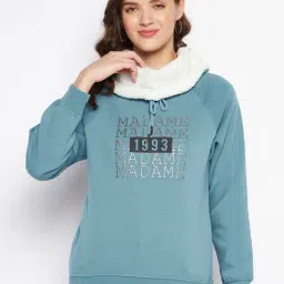 MADAME Blue Fleece Graphic Print Sweatshirt-picture-39