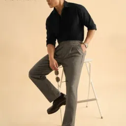 The Souled Store Tan Straight Fit Checks Trousers image 3