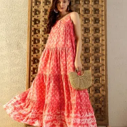 Mabish By Sonal Jain Peach Printed Maxi Dress image 4