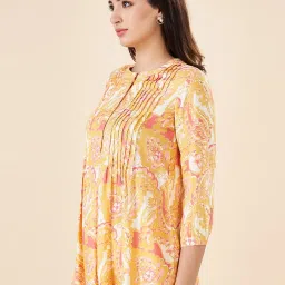 Akkriti by Pantaloons Yellow Cotton Printed 3/4th sleeve Kurti image 4