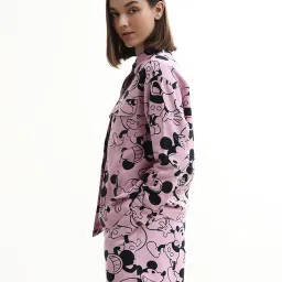 Only Pink & Black Cotton Printed Denim Jacket image 4