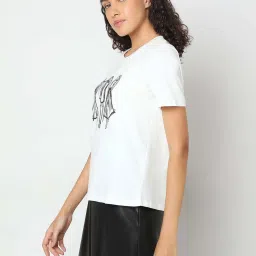 Vero Moda White & Black Cotton Printed T-Shirt image 4