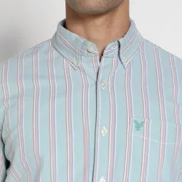 American Eagle Blue Cotton Regular Fit Striped Shirt image 4