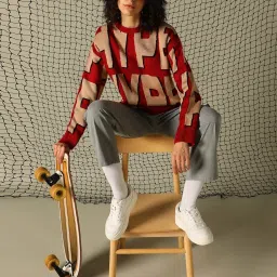 Hubberholme Red & Beige Printed Sweater image 4