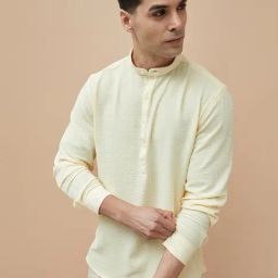 Code By Lifestyle Yellow Regular Fit Texture Shirt-picture-5