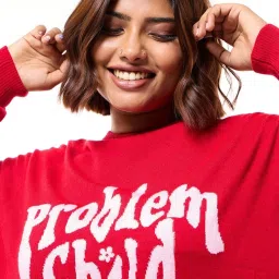 Bewakoof Red Graphic Sweater image 4