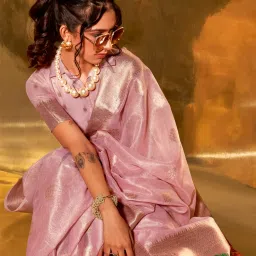 Saree Mall Pink Woven Sarees With Unstitched Blouse image 4