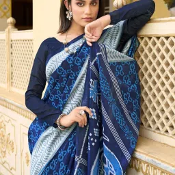 Saree Mall Navy Printed Sarees With Unstitched Blouse image 4