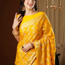 Saree Mall Yellow Woven Sarees With Unstitched Blouse image 4