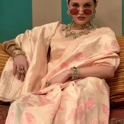 Saree Mall Beige Woven Sarees With Unstitched Blouse image 4