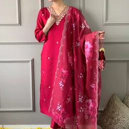 ATOXIC Women Red Chanderi Silk Kurta Sets image 5