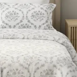 Layers Forever Grey Cotton Floral 120 TC Flat King Bedsheet with 2 Pillow Covers image 5