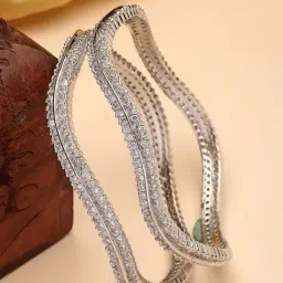 NVR Silver Plated American Diamond Studded Bangles Set of 2-image-40