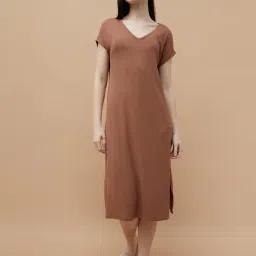 Ginger By Lifestyle Brown Cotton Regular Fit Dress-picture-20