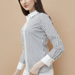 Code By Lifestyle White Cotton Regular Fit Striped Shirt image 3