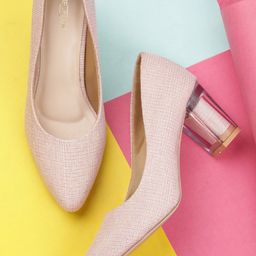 Shezone Pink Textured Block Pumps-picture-22
