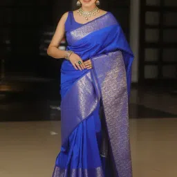 Satrani Blue Silk Blend Woven Saree With Unstitched Blouse-picture-24