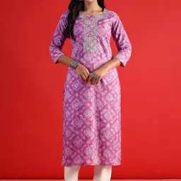Indo Era Purple Cotton Printed Straight Kurta-picture-22