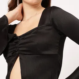 DressBerry Fusion & Finesse Bell Sleeve Textured Front-Slit Crop Top image 3