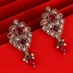 SALONI FASHION JEWELLERY Flower Design Kundan Stone Gold Plated Dangle Earring image 5