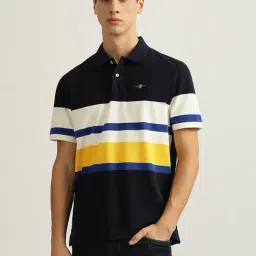 Gant Blue Cotton Regular fit Stripes Polo T-Shirts-image-13